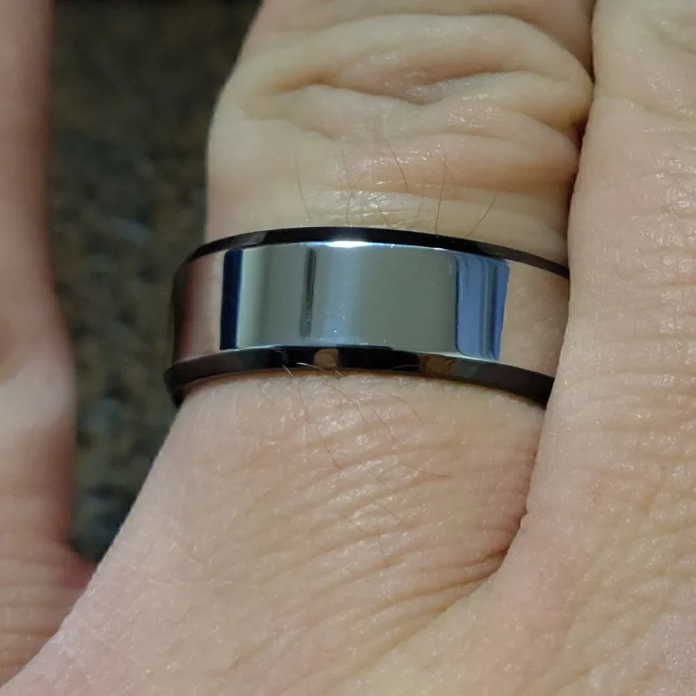 Men's Mirror Finish and Black Promise Ring - Silver Black Promise Ring For Him